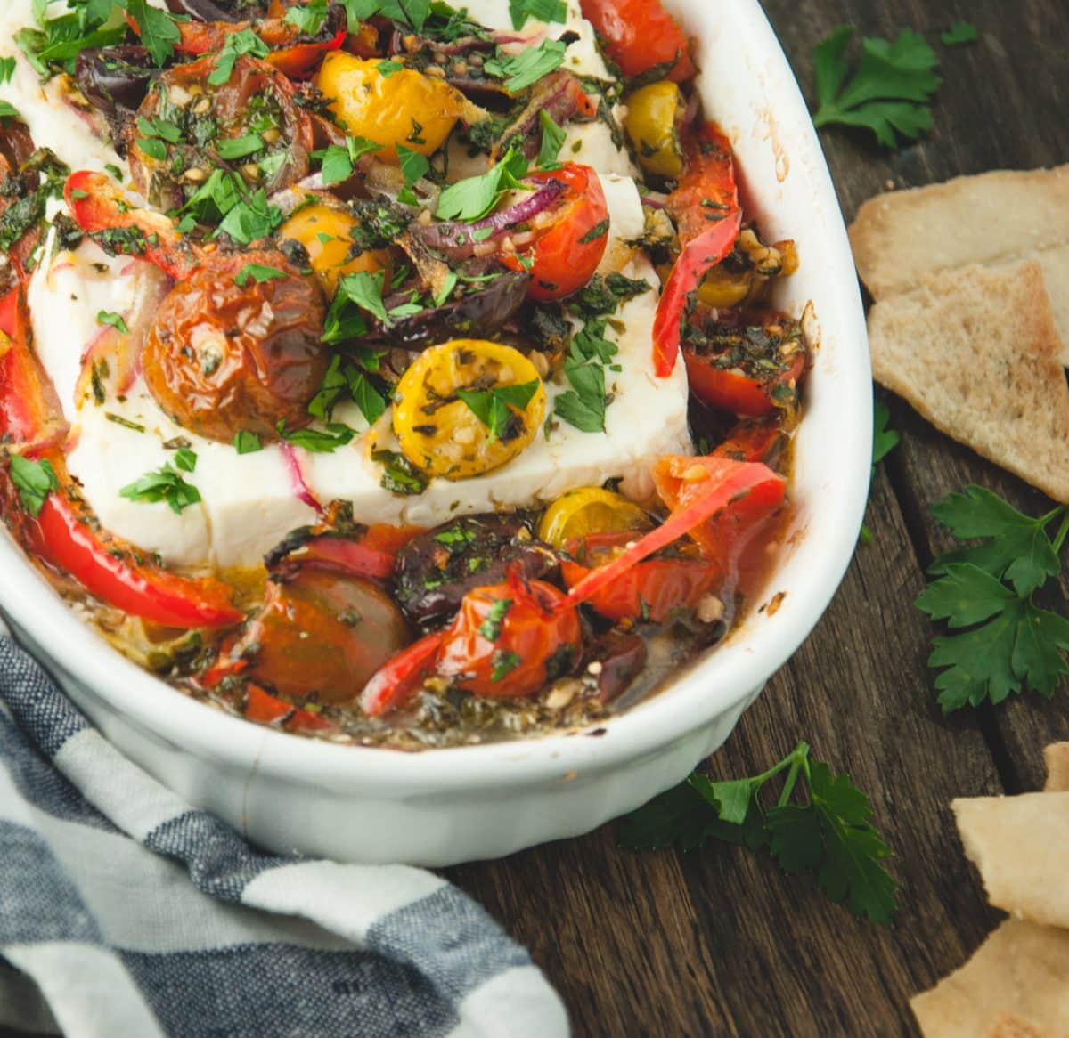 Baked Feta with Tomatoes and Olives - Feasting not Fasting