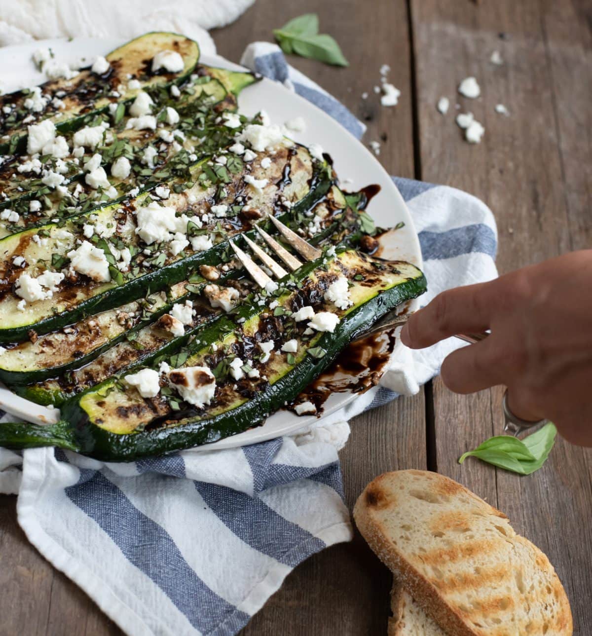 Grilled Zucchini with Balsamic Glaze, Basil, and Feta - Feasting not ...